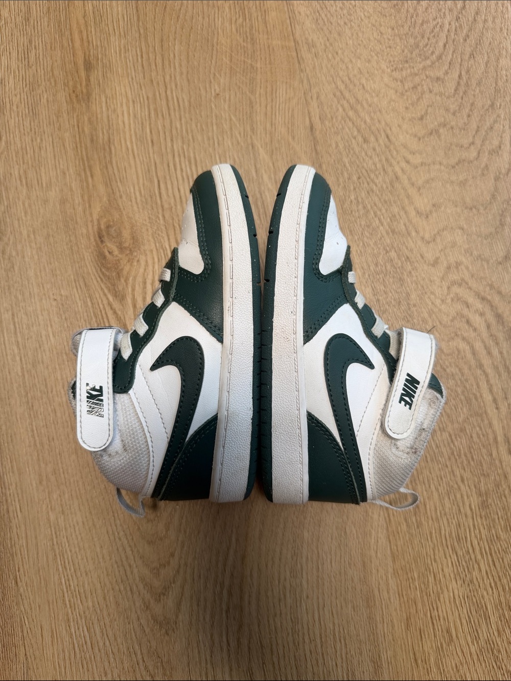 Nike Kids Court Borough Mid-Top Sneakers in White and Dark Green